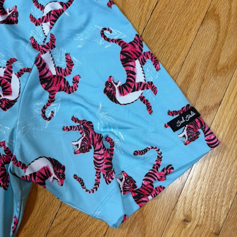 Bad Birdie Polo Shirt Mens Small Blue Tiger All Over Print Golf Performance - Picture 6 of 16